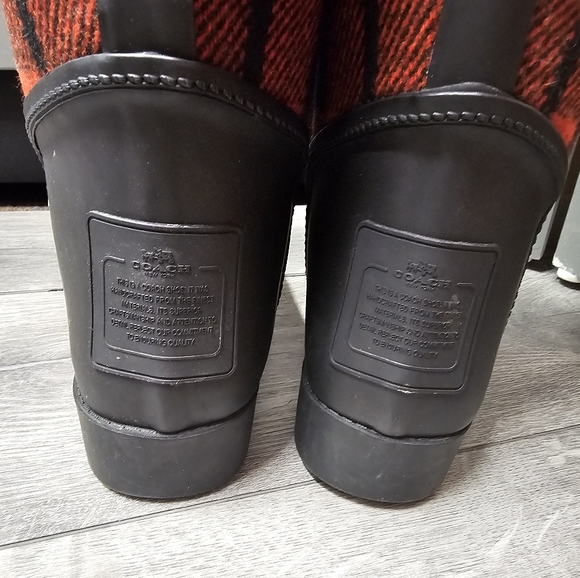Coach Tristee Rain Boots Red Black Buffalo Plaid Tartan Womens Laceup Rubber NEW - Picture 7 of 7